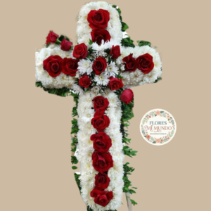 Cruz Funebre con Rosas Rojas