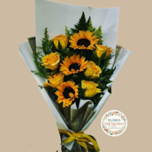 Rosas Amarillas y Girasoles en Ramo