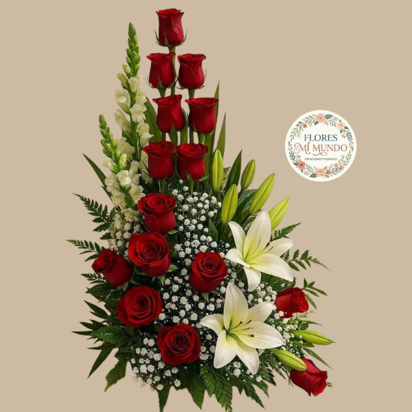 Elegante Arrimo en Rosas Rojas
