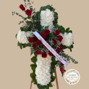 Cruz Funebre en Rosas Rojas