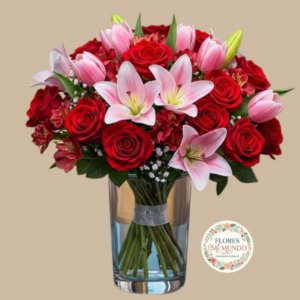 Florero Premium de Rosas y Tulipanes