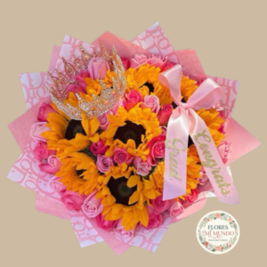 Ramo con Rosas Rosadas y Girasoles