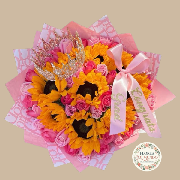 Ramo con Rosas Rosadas y Girasoles