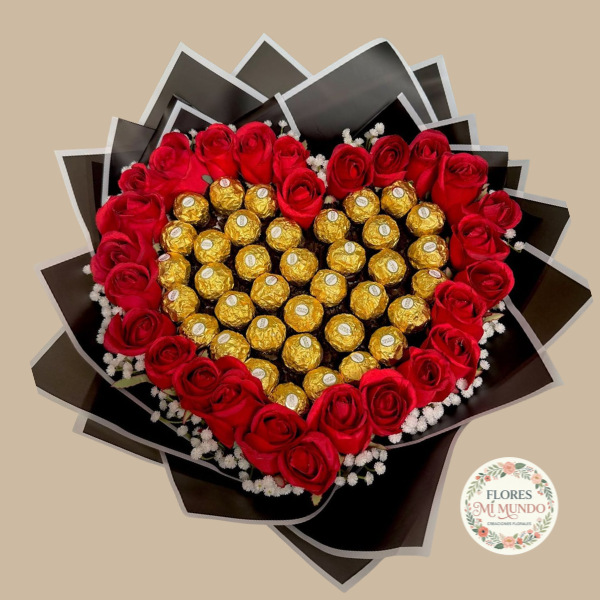 Ramo en Forma de Corazon con Bombones
