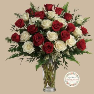 Florero con 25 Rosas Bicolor