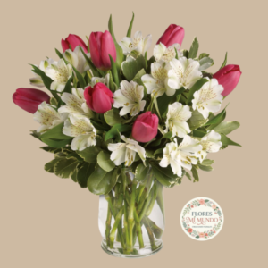 Florero con Tulipanes y Astromelias