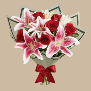 Elegante Ramo de Rosas y Liliums