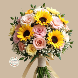 Ramo de Novia con Rosas Rosadas y Girasoles