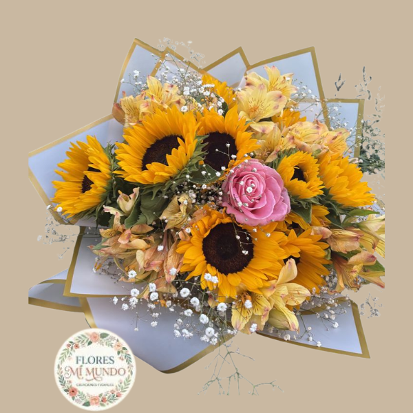 Ramo Girasol y Rosa Rosada