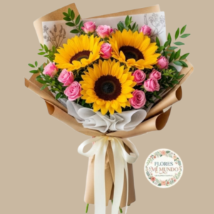 Fino Ramo con Mini Rosas y Girasoles