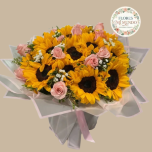 Girasoles y Rosas Rosadas