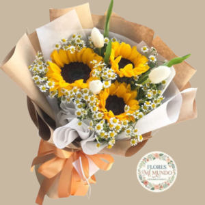 Ramo con Girasoles y Tulipanes Blancos