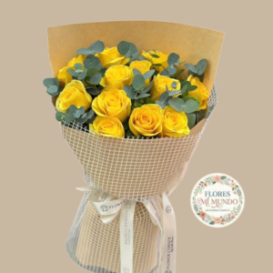 Rosas Amarillas y Eucalipto en Ramo