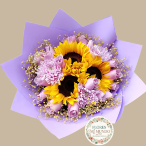 Rosas lilas con Girasoles en Ramo