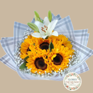 Ramo con 6 Girasoles y Lirios Blancos