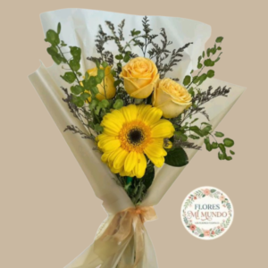 Ramo con 3 Rosas y Gerbera Amarilla
