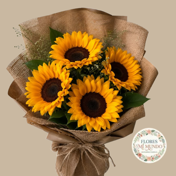 Ramo con 4 Girasoles en Arpillera